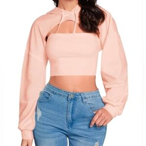 SweatyRocks Y2K Style Super Crop Light Pink Hooded Sweatshirt